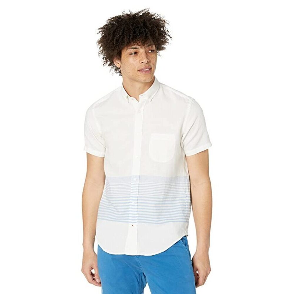 SERGE BLANCO Men's Short Sleeve Striped Shirt, Blue, LG